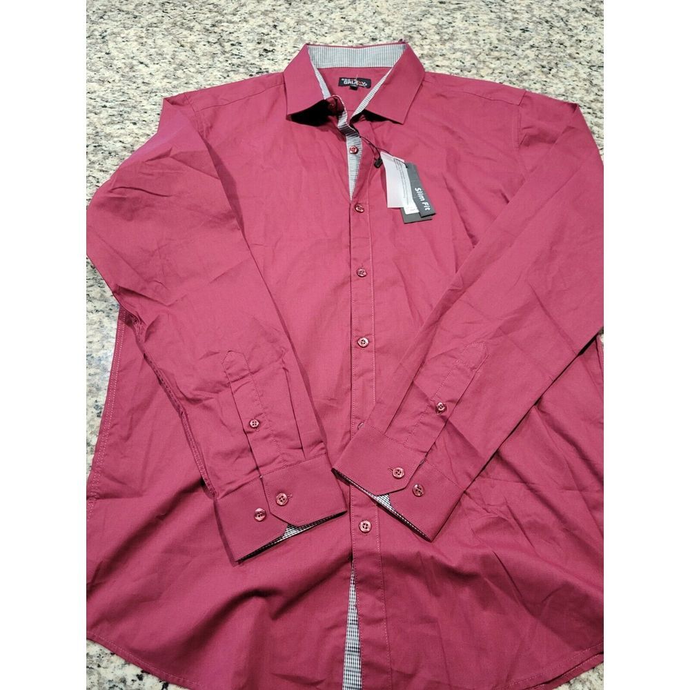 Galaxy by Harvic Men's Slim‎ Fit Shirt Collared Button-Up Long Sleeve Maroon M